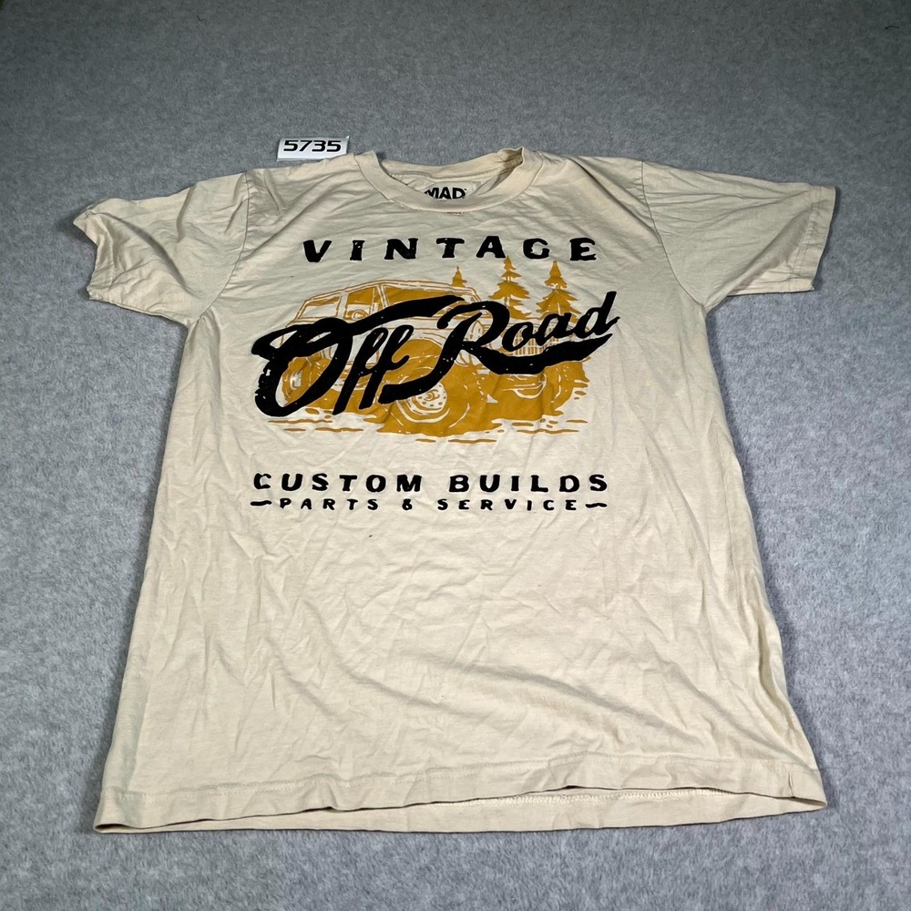 Mad Engine T Shirt Mens Large Tan Cotton Vintage Off Road Jeep Graphic Crew Neck